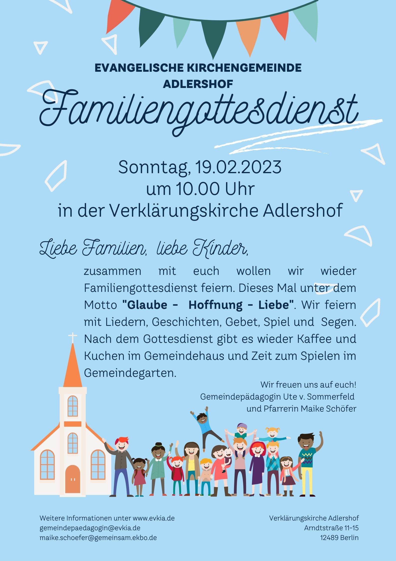 Einladung zum Familiengottesdienst am 19.02.2023 um 10.00 Uhr Verklärungskirche Adlershof
