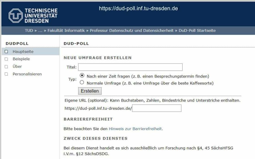 Screenshoot der Webseite dud-poll