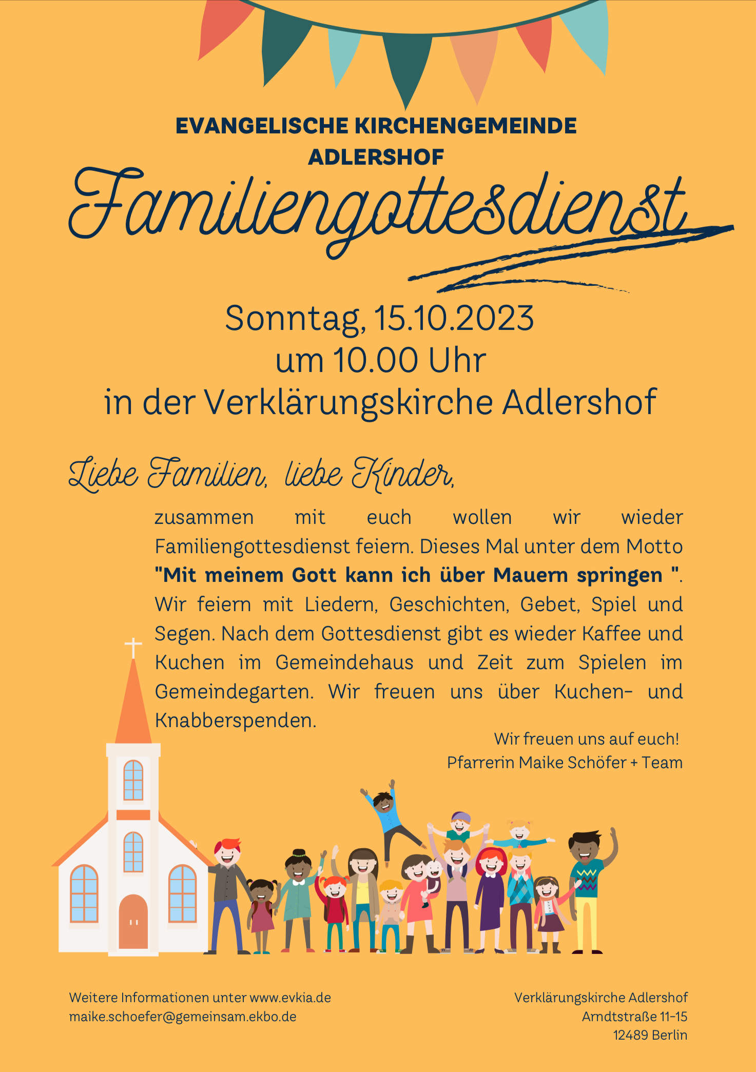 Ankündigung zum Familiengottesdienst am 15. Oktober 2023 in der Verklärungskirche Berlin-Adlershof